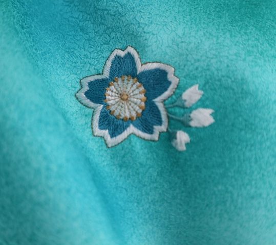 卒業式袴レンタルNo.451[シンプル]緑×青マーブル・桜刺繍